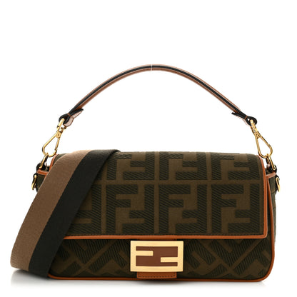 Fendi Canvas Vitello King FF Embroidered Baguette Amazzonia Cuoio 1 of 10