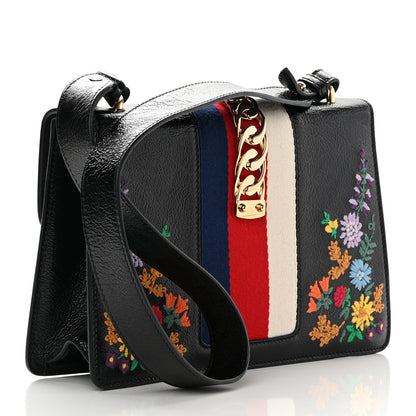 Gucci Calfskin Embroidered Small Sylvie Shoulder Bag Black 3 of 15