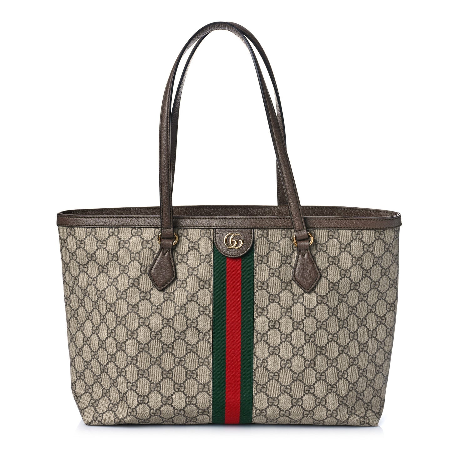 GG Supreme Monogram Textured Calfskin Web Medium Ophidia Shopping Tote Beige Ebony New Acero