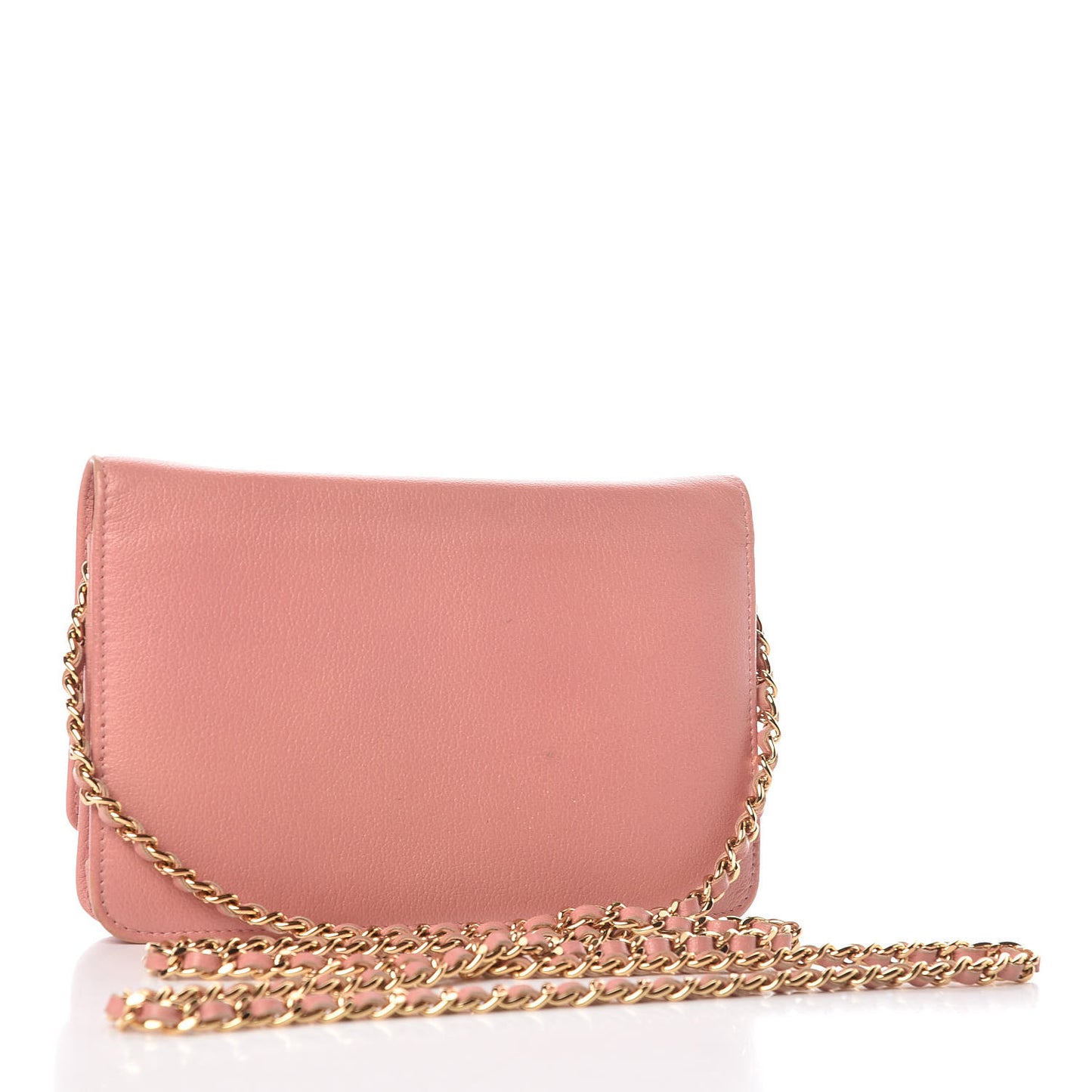Goatskin Embossed Camellia Wallet On Chain WOC Light Pink