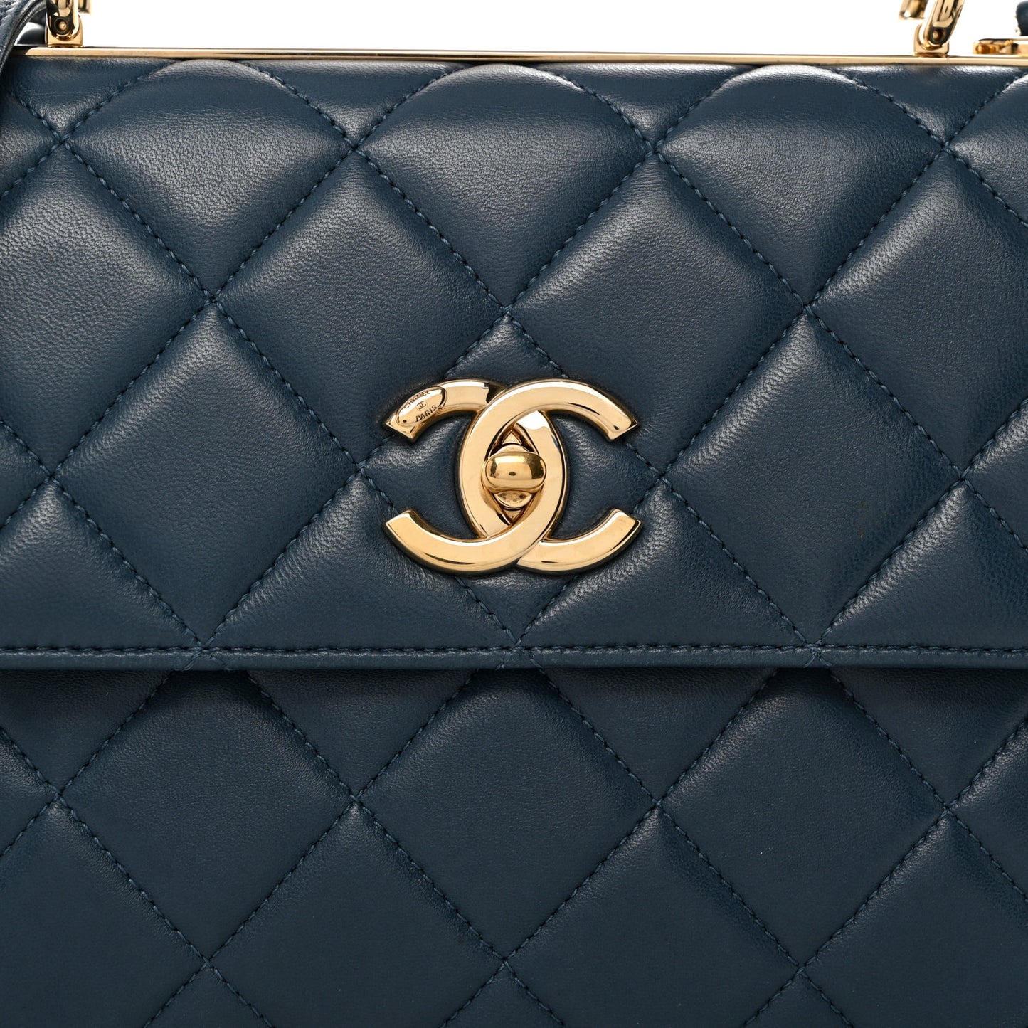 Lambskin Quilted Small Trendy CC Flap Dual Handle Bag Navy
