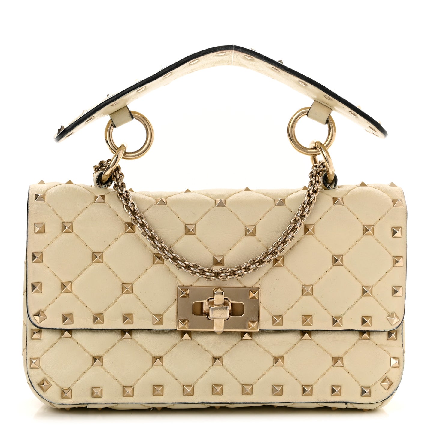 Nappa Small Rockstud Spike Shoulder Bag Light Ivory