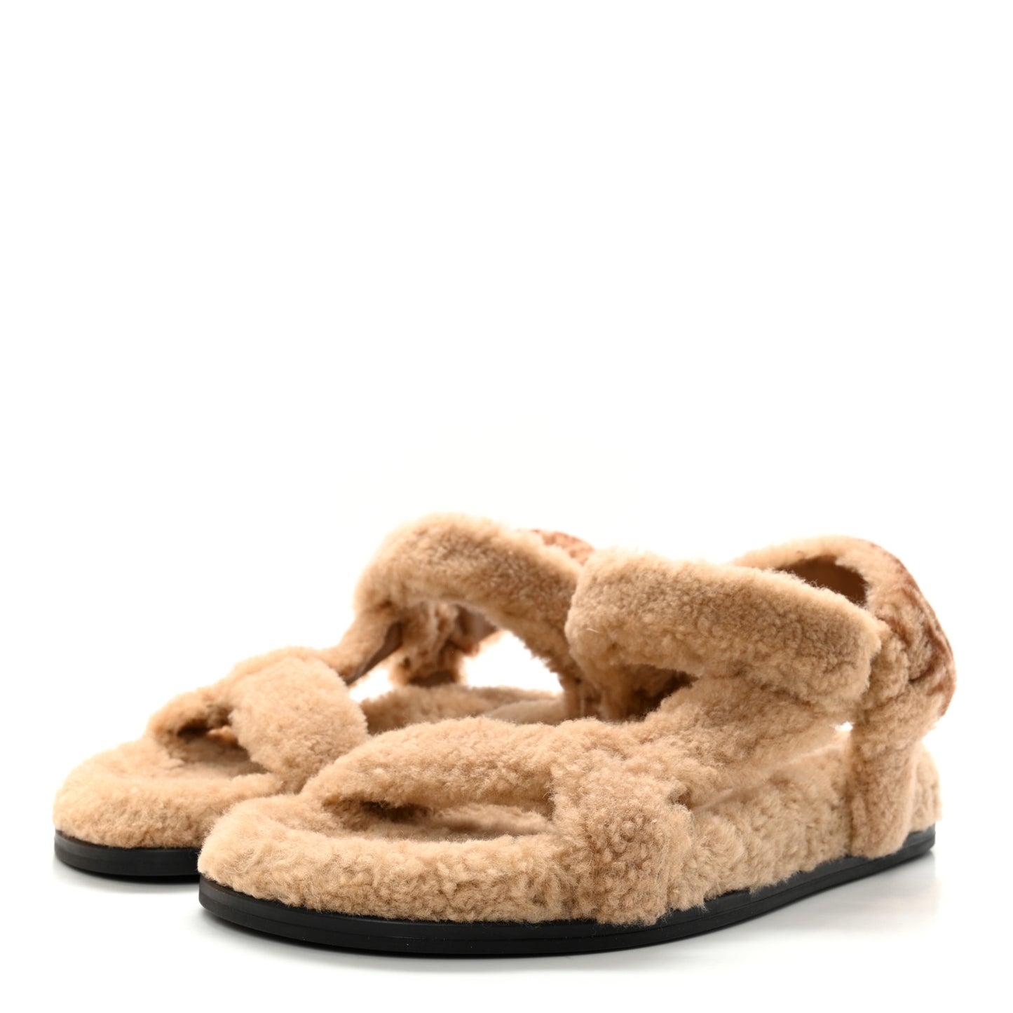 Shearling FF Fendi Feel Sandals 39 California Cacao