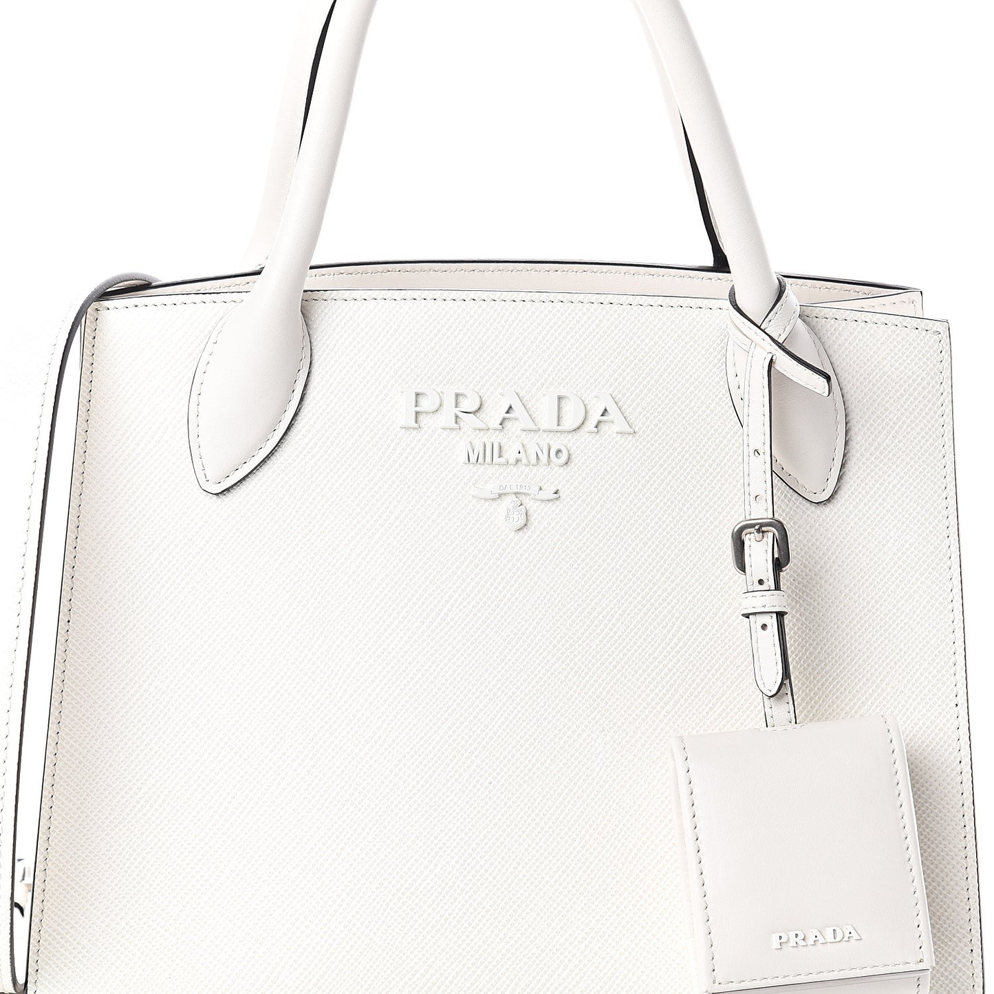 Saffiano Cuir Calfskin Small Monochrome Top Handle Tote White