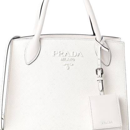 Prada Saffiano Cuir Calfskin Small Monochrome Top Handle Tote White 6 of 8