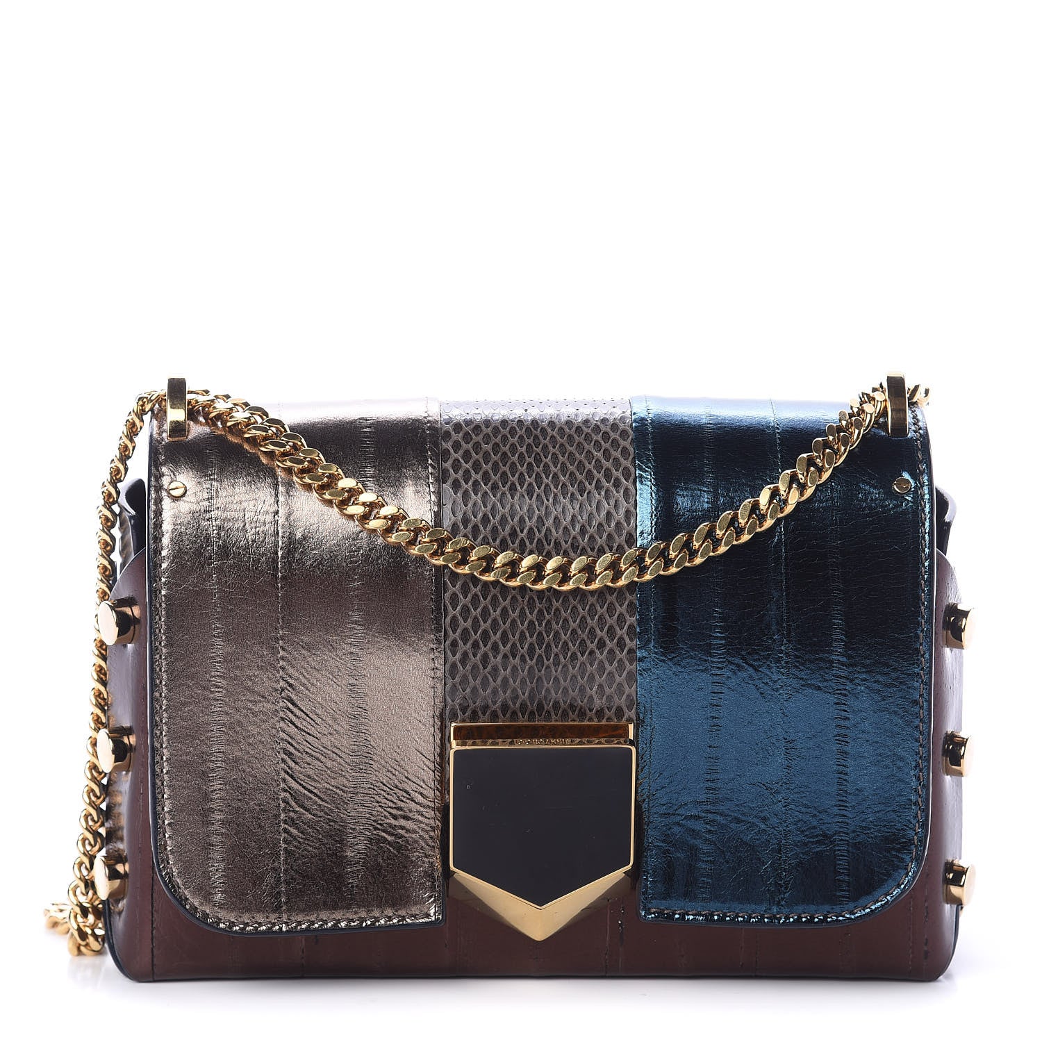 Jimmy Choo Metallic Eel Watersnake Lockett Petite Shoulder Bag Navy 1 of 15
