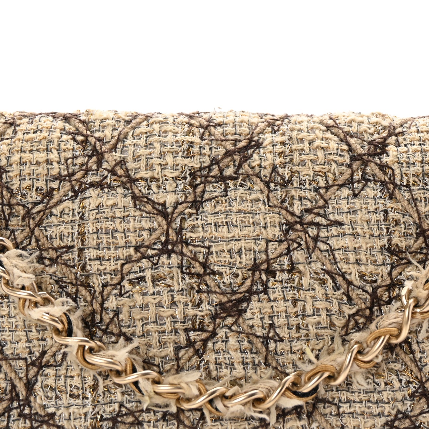 Metallic Tweed Quilted Medium Single Flap Beige Multicolor
