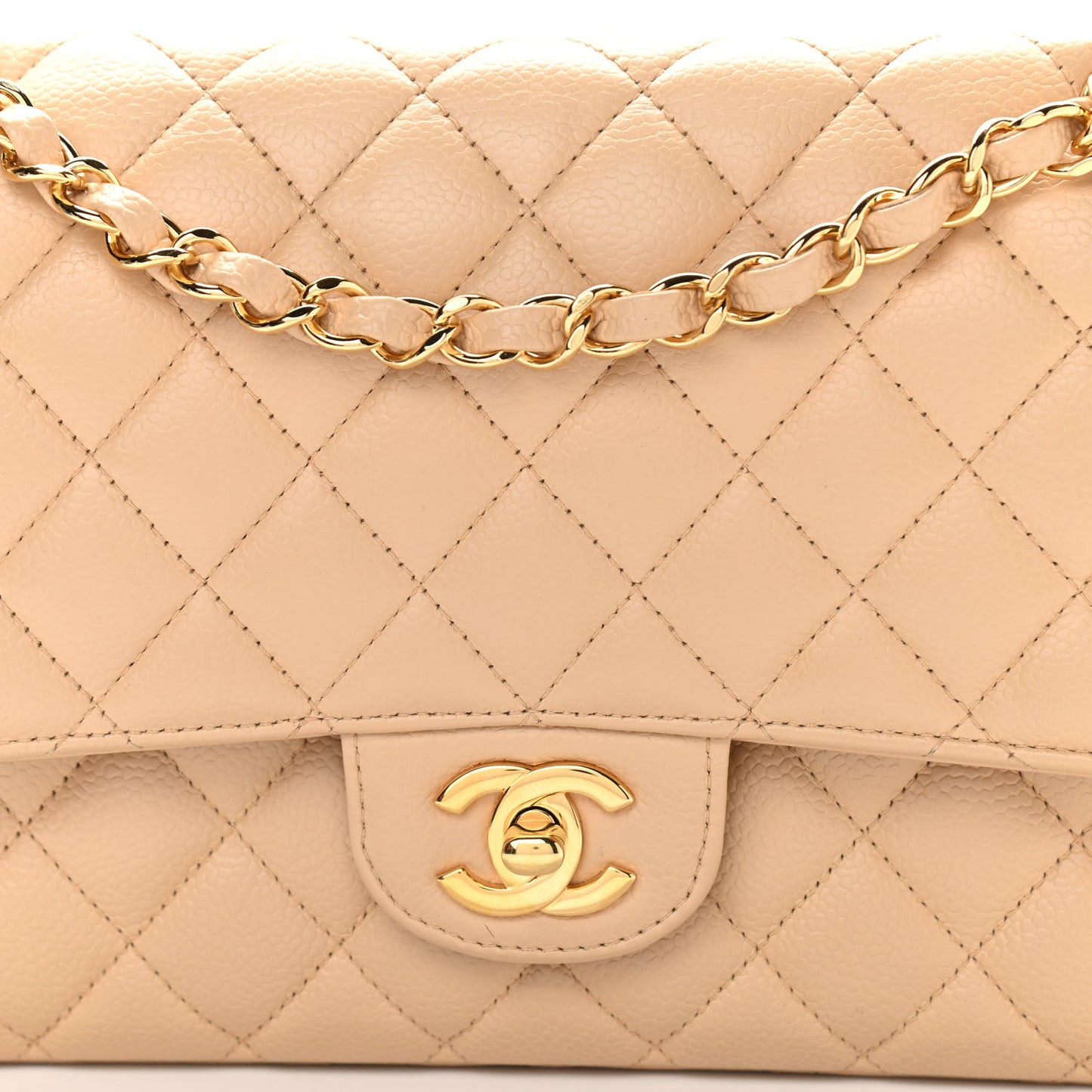 Caviar Quilted Medium Double Flap Beige Clair