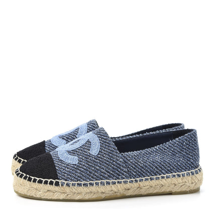 Chanel Cotton Tweed CC Espadrilles 36 Blue Ecru Black 3 of 11