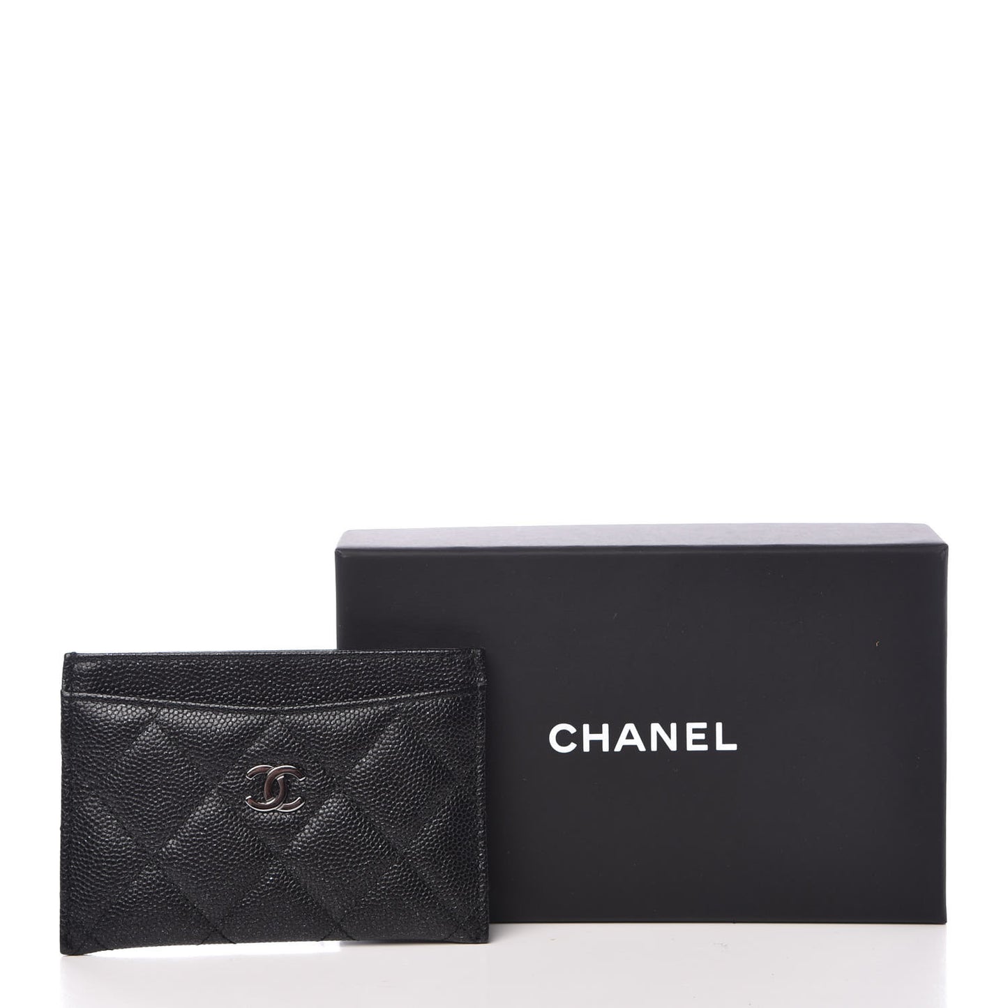 Iridescent Caviar Quilted Card Holder Black