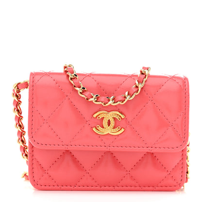Chanel Shiny Lambskin Quilted Card Holder On Chain Pink 1 of 11