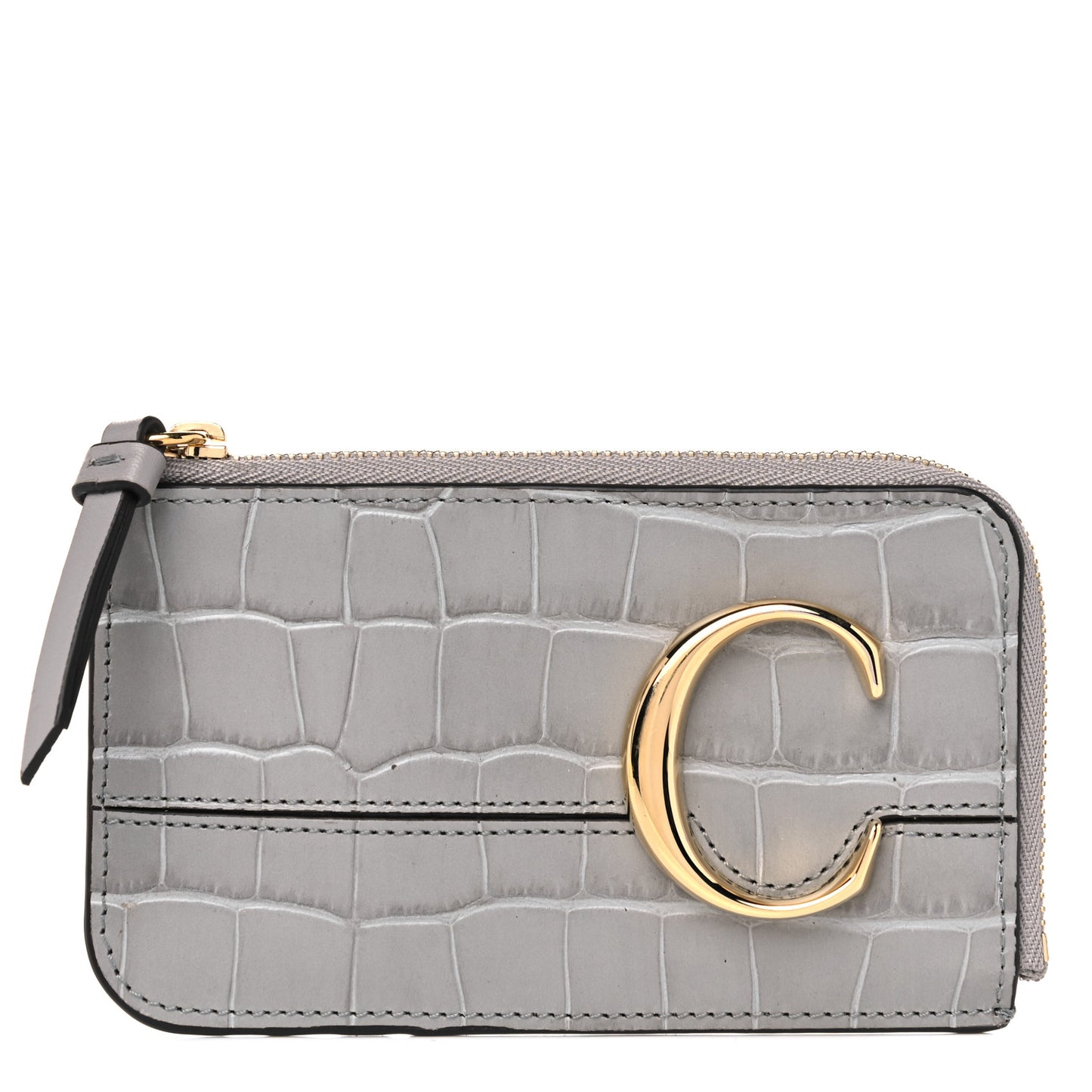 Crocodile Embossed Calfskin C Small Purse Stormy Grey