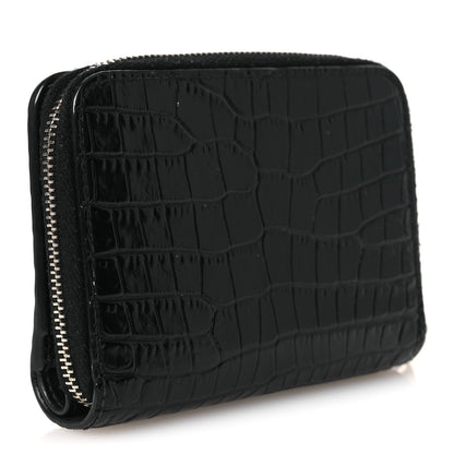 Saint Laurent Calfskin Crocodile Embossed Monogram Compact Wallet Black 3 of 9