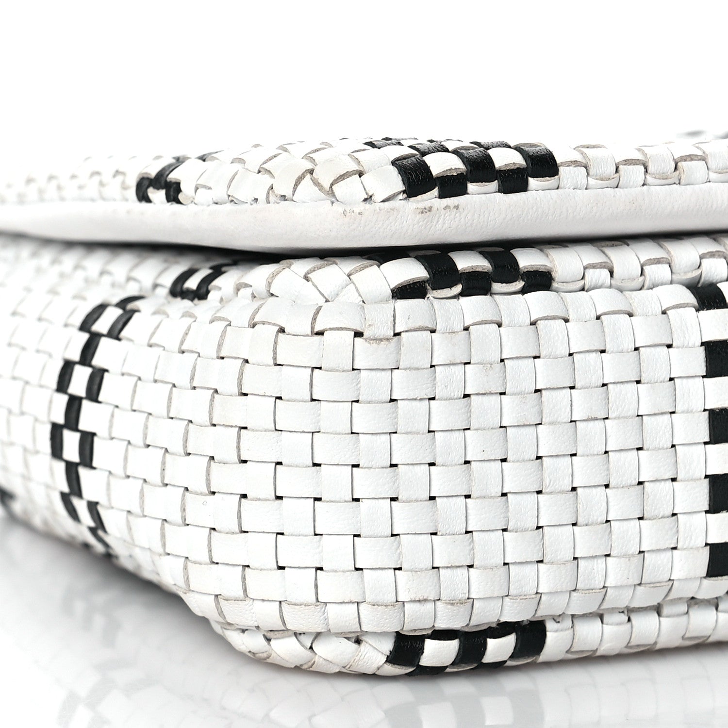 Burberry Woven Calfskin Mini Latticed Lola Bag Black White 8 of 10