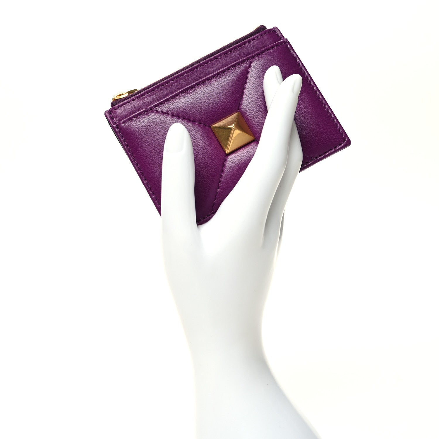 Valentino Garavani Nappa Roman Stud Zip Card Holder Prune 2 of 9