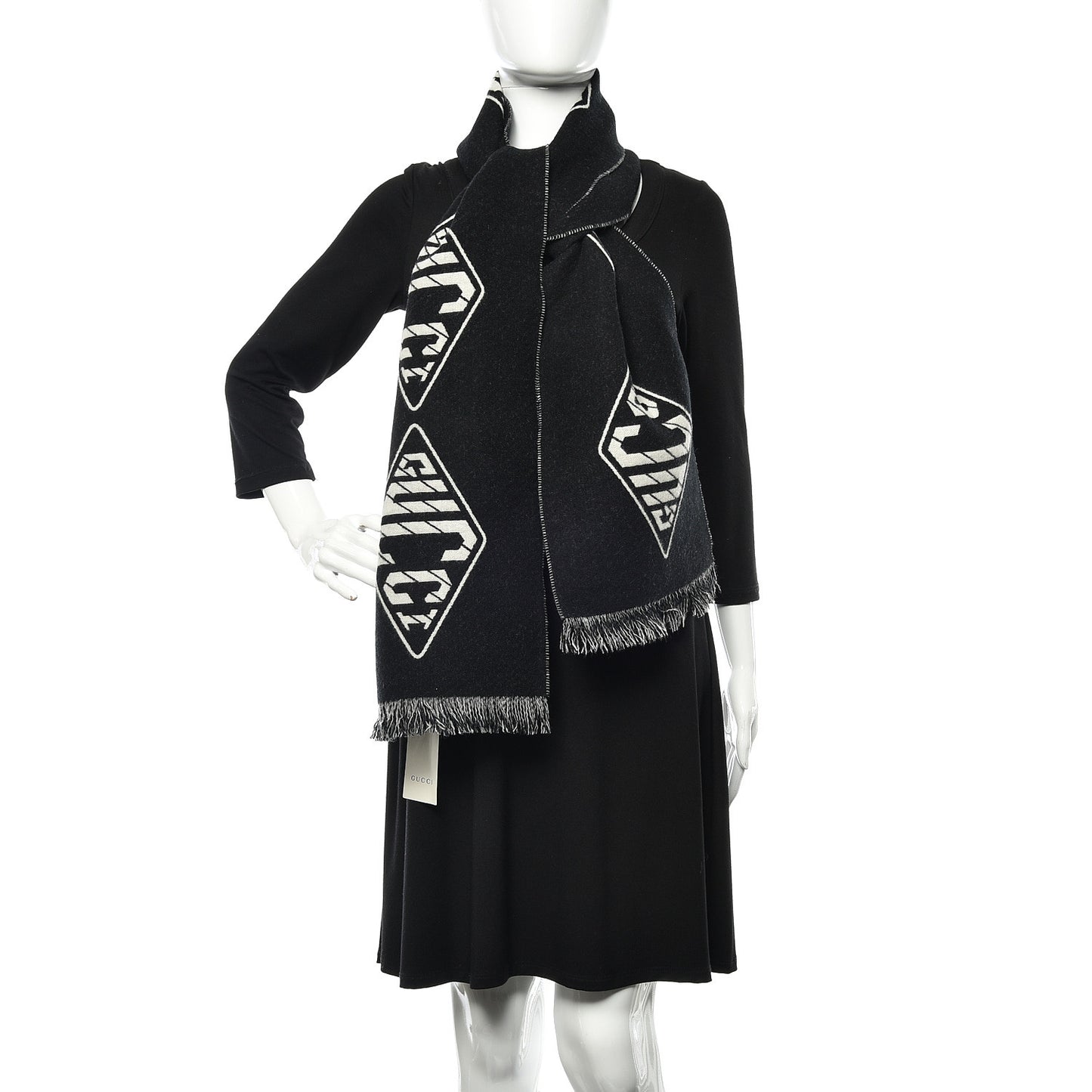 Wool Cashmere Logo Scarf Black