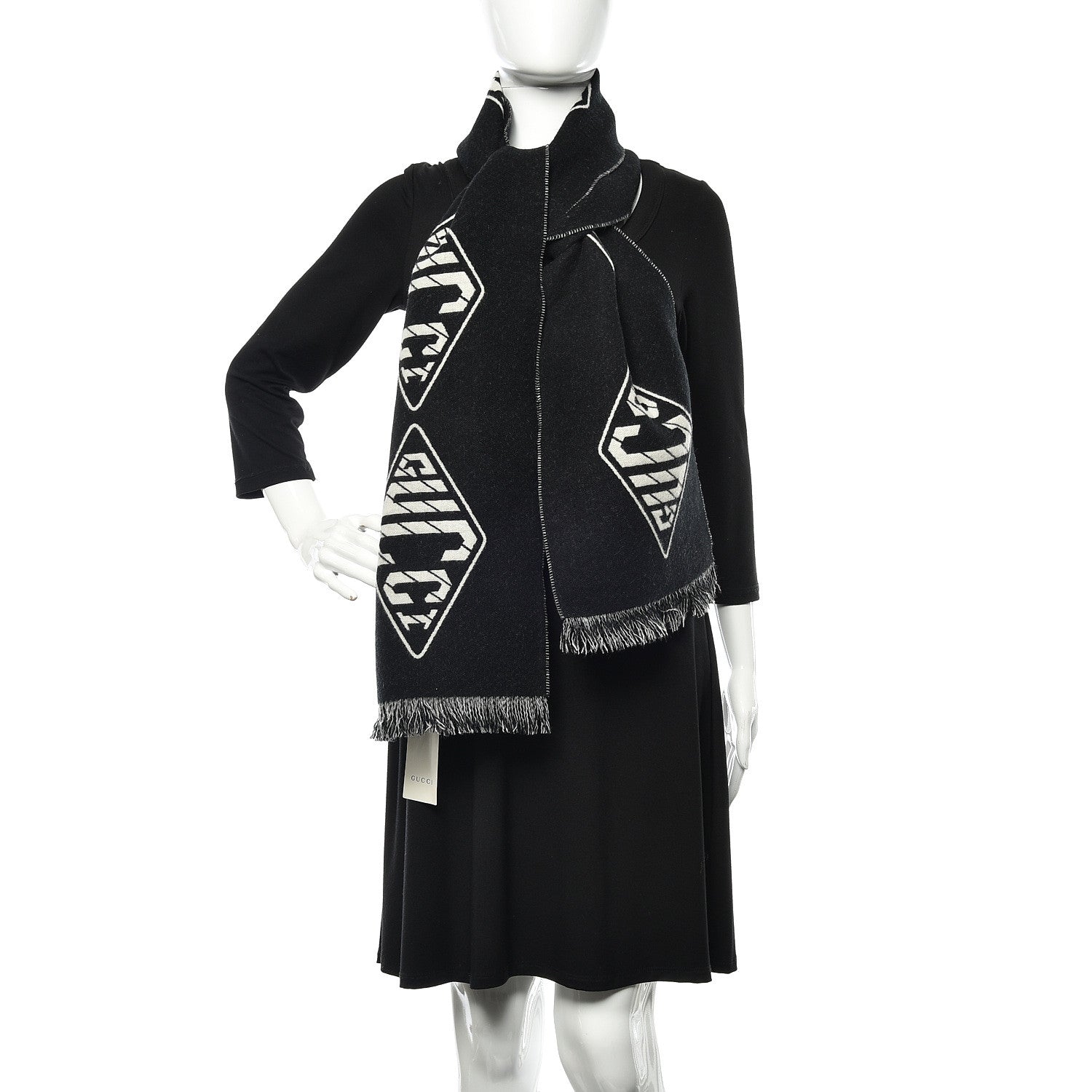 Gucci Wool Cashmere Logo Scarf Black 2 of 5