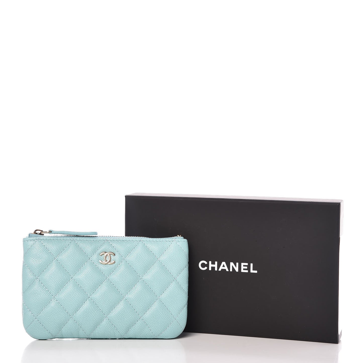 Caviar Quilted Small Cosmetic Case Light Blue