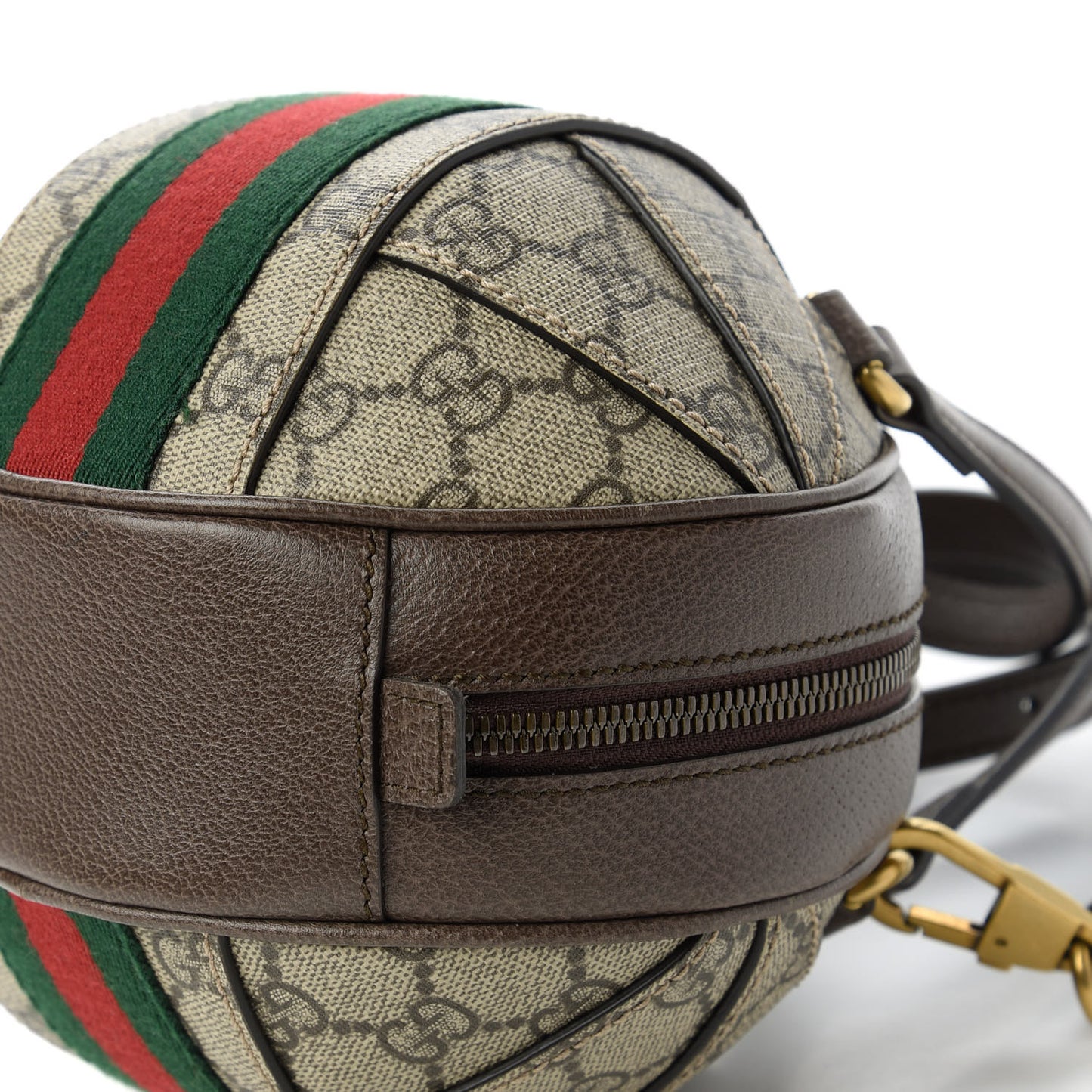 GG Supreme Monogram Textured Dollar Calfskin Web Mini Ophidia Basketball Shaped Shoulder Bag Beige Ebony New Acero