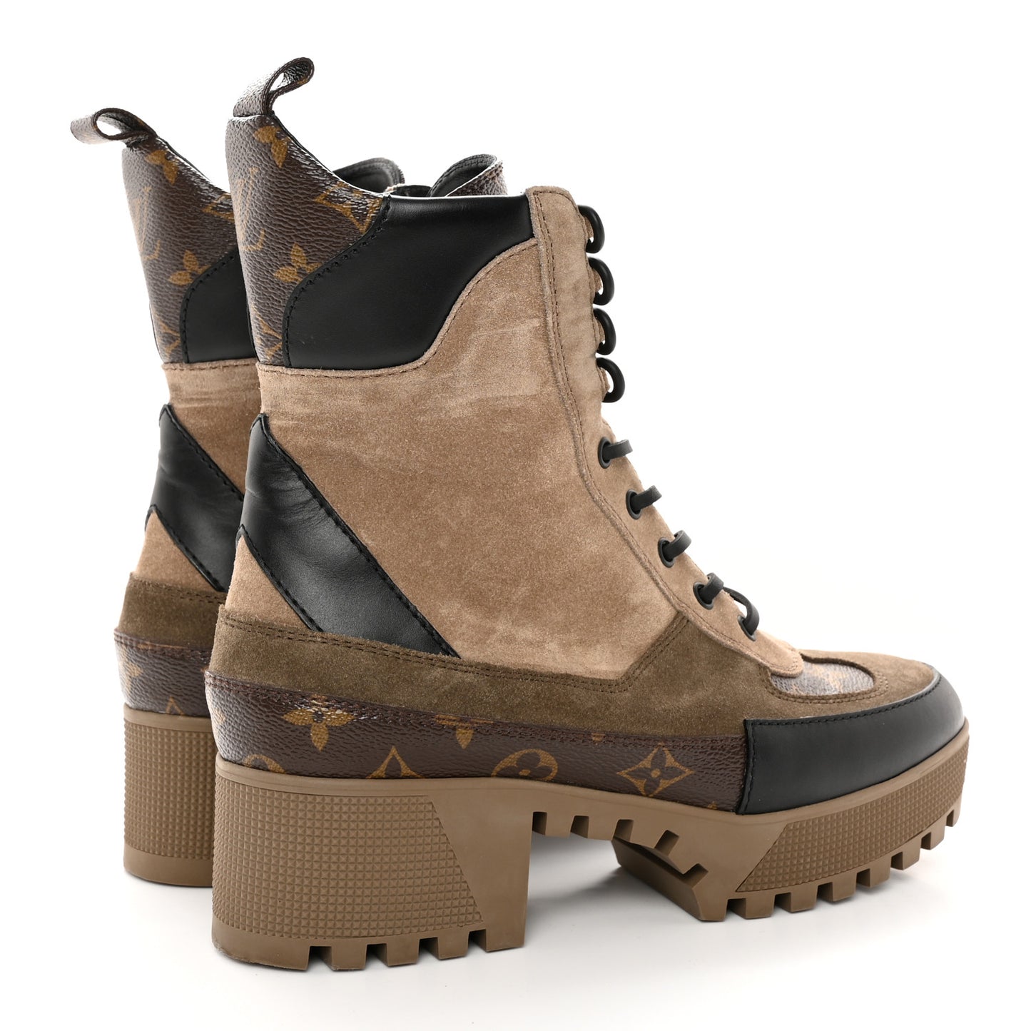 Suede Calfskin Monogram Laureate Platform Desert Boots 39.5 Taupe