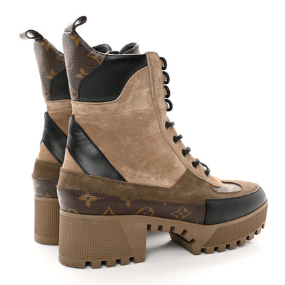 Louis Vuitton Suede Calfskin Monogram Laureate Platform Desert Boots 39.5 Taupe 4 of 16