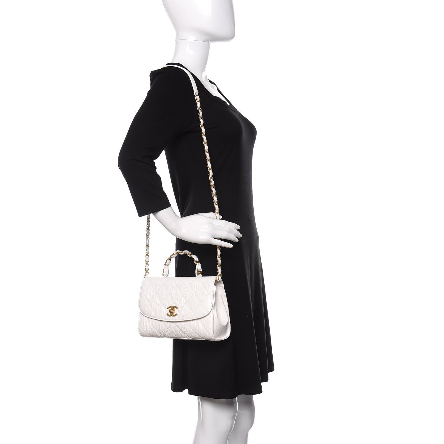 Chanel Crumpled Lambskin Quilted Small CC Links Top Handle Flap White 2 of 12