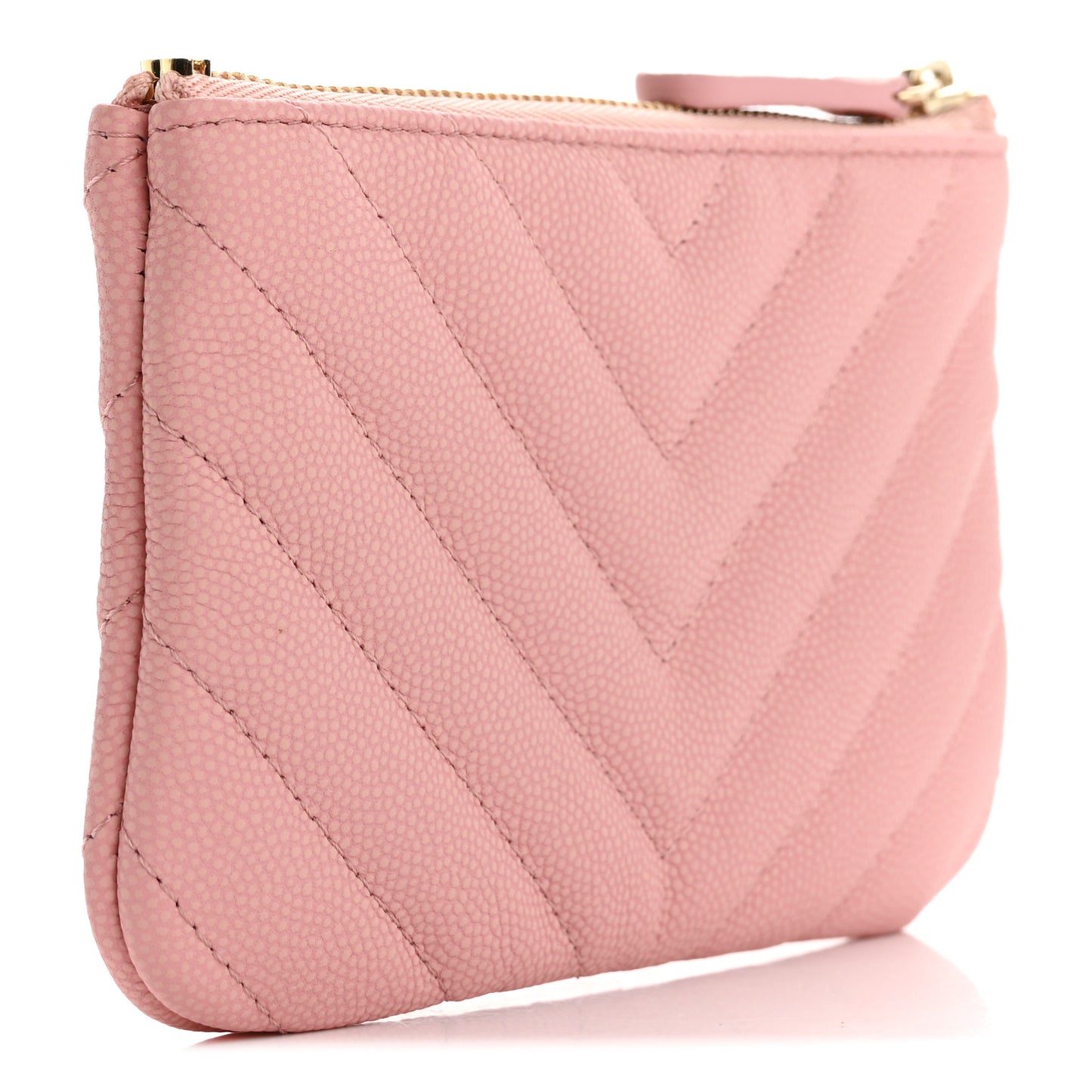 Flat Caviar Chevron Quilted Small Cosmetic Case Pink