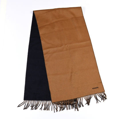Hermes Cashmere Fringe Double Face Scarf Marine Bronze 2 of 4
