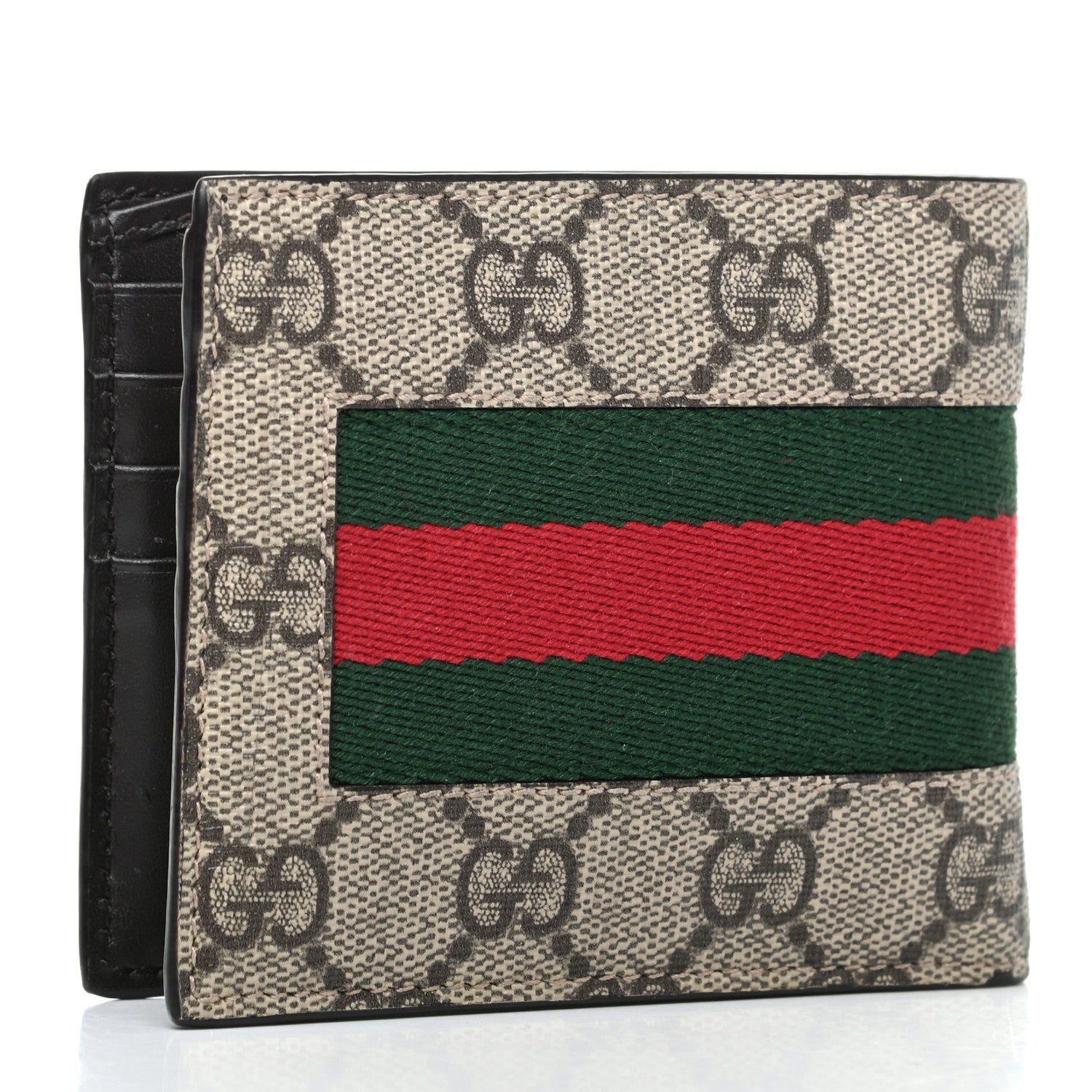 Gucci GG Supreme Monogram Selleria Calfskin Web New Web Bi-Fold Wallet Beige Ebony Cocoa 3 of 8