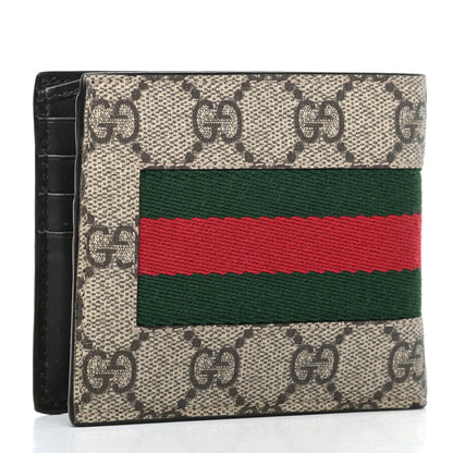 Gucci GG Supreme Monogram Selleria Calfskin Web New Web Bi-Fold Wallet Beige Ebony Cocoa 3 of 8
