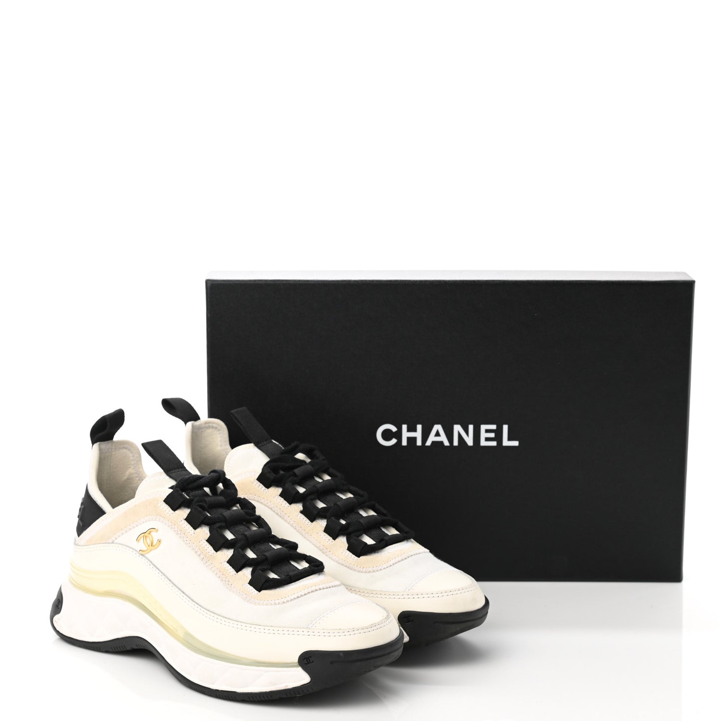 Velvet Calfskin Mixed Fibers CC Sneakers 36 Ivory Black