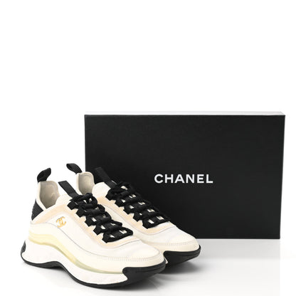 Chanel Velvet Calfskin Mixed Fibers CC Sneakers 36 Ivory Black 9 of 9