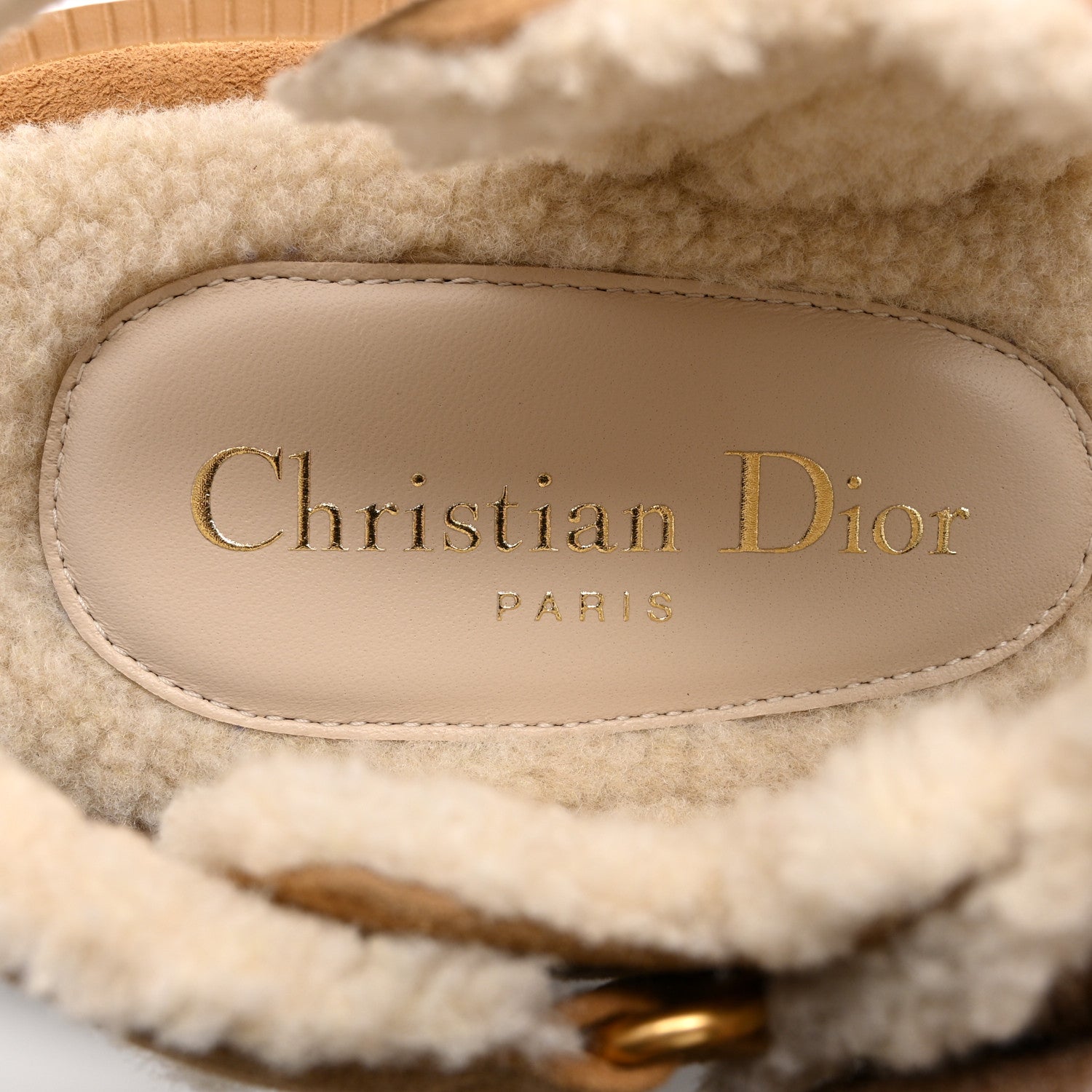 Christian Dior Suede Shearling Dioract 10mm Sandals 38 Beige 6 of 8