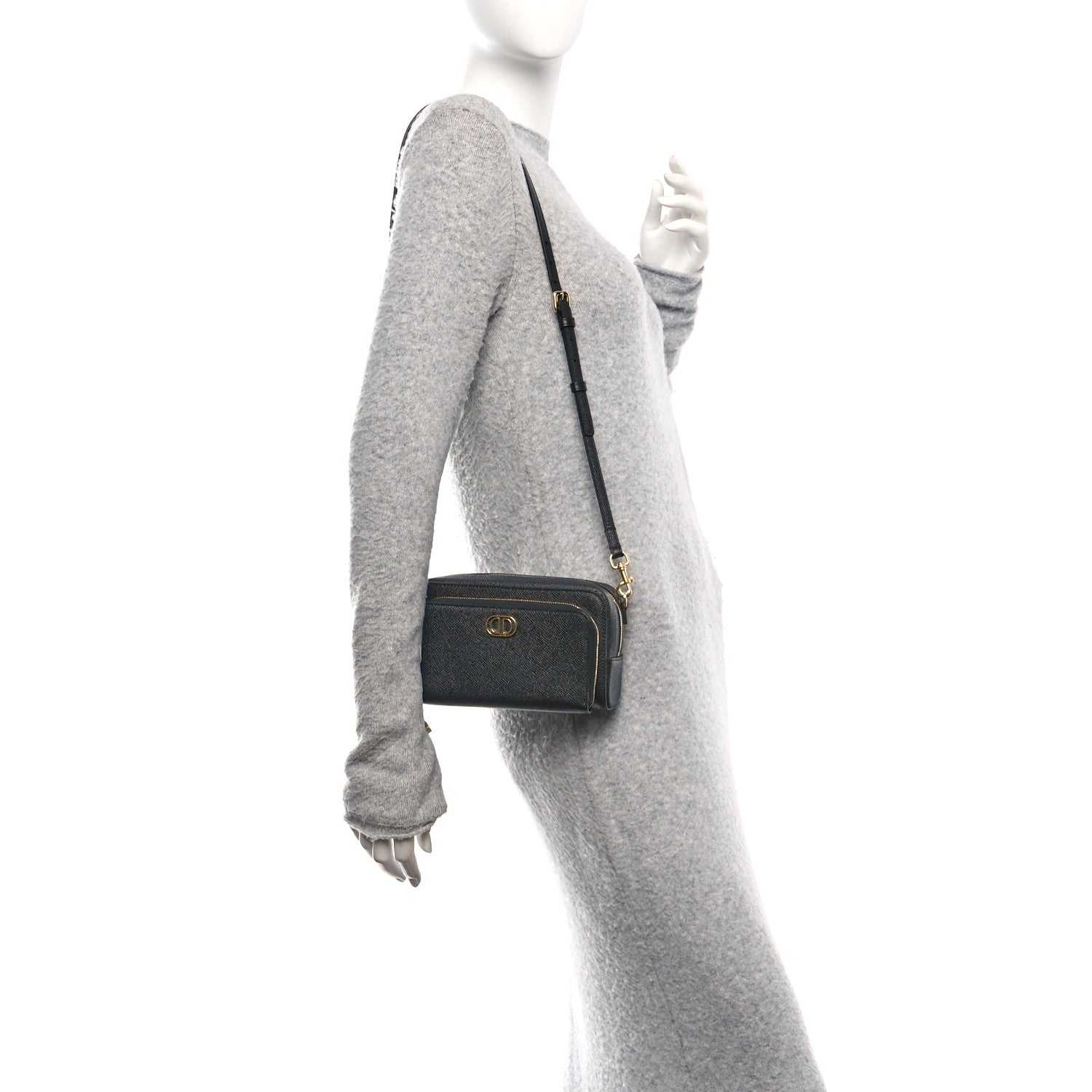 Christian Dior Grained Calfskin Caro Double Pouch Black 2 of 10