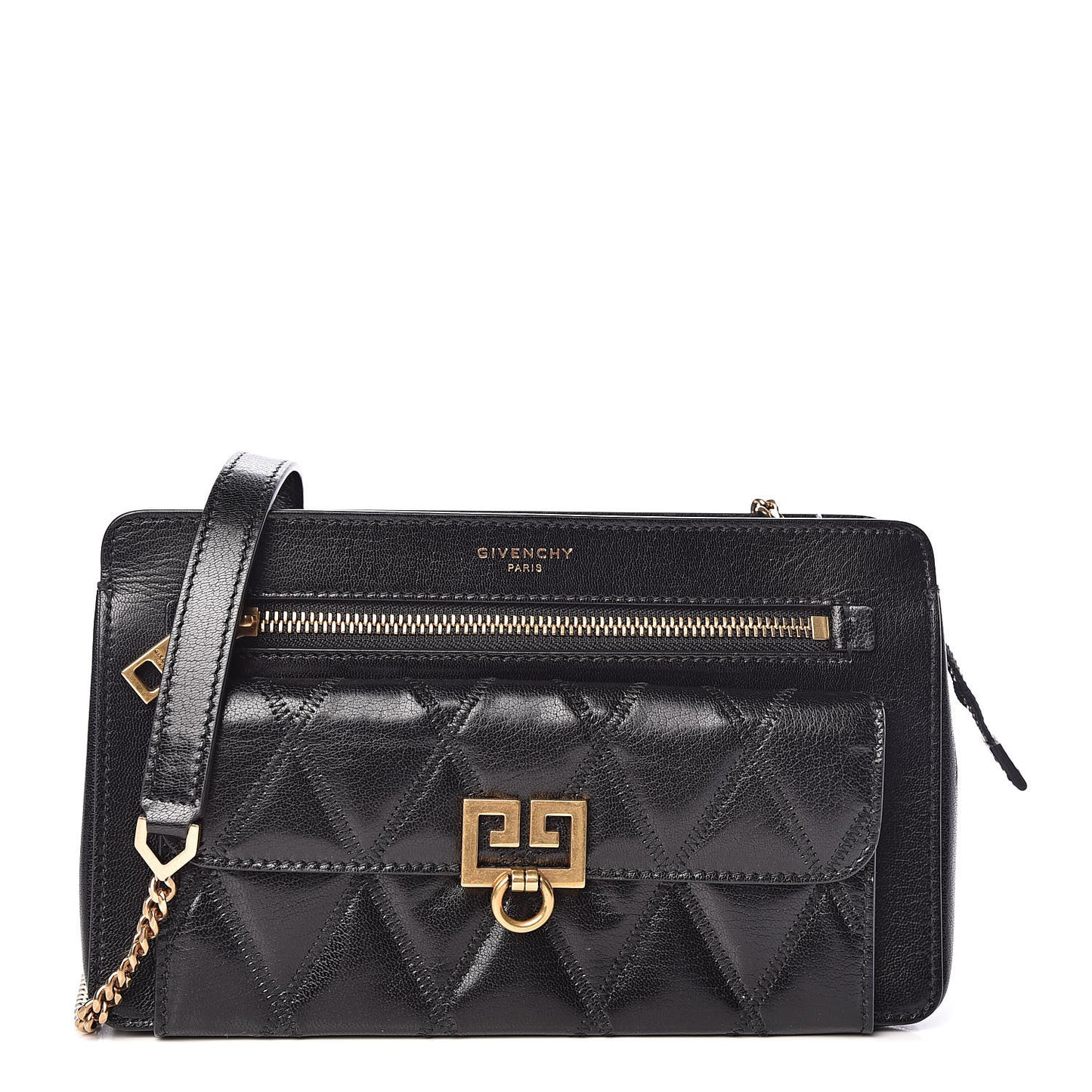 Goatskin Diamond Quilted Pocket Crossbody Black