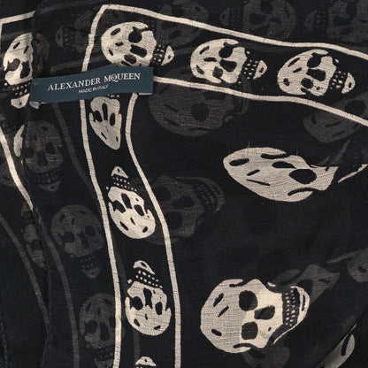 Alexander McQueen Silk Chiffon Skull Scarf Black Ivory 3 of 4