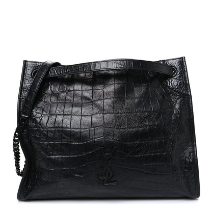 Saint Laurent Calfskin Crocodile Embossed Monogram Medium Niki Shopping Bag Black 1 of 12