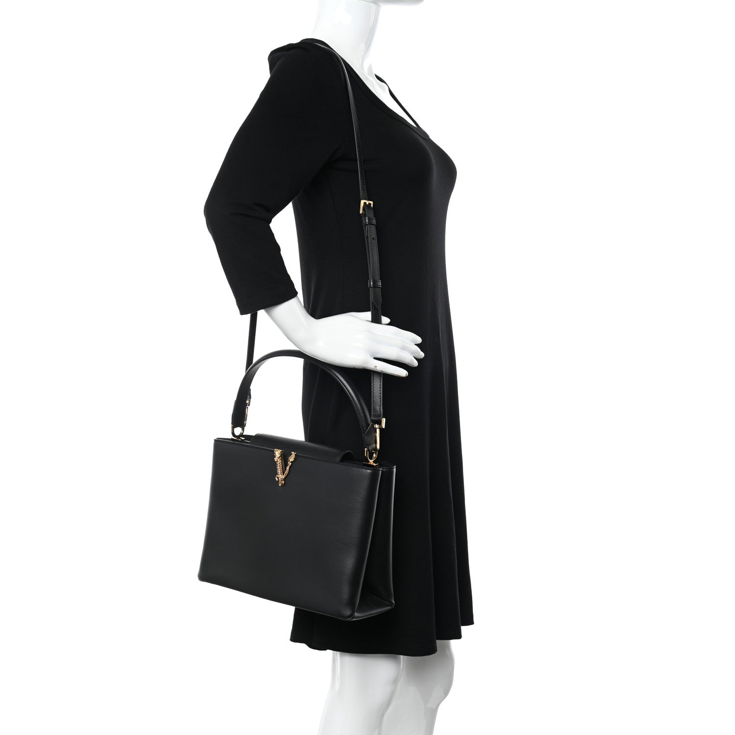 Versace Vitello Virtus Top Handle Shoulder Bag Black 2 of 16