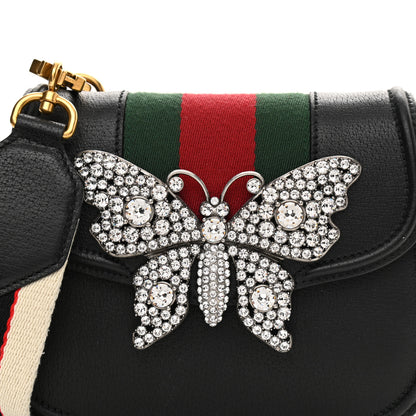 Gucci Calfskin Web Crystal Butterfly Stripe Small Totem Shoulder Bag Black 9 of 13