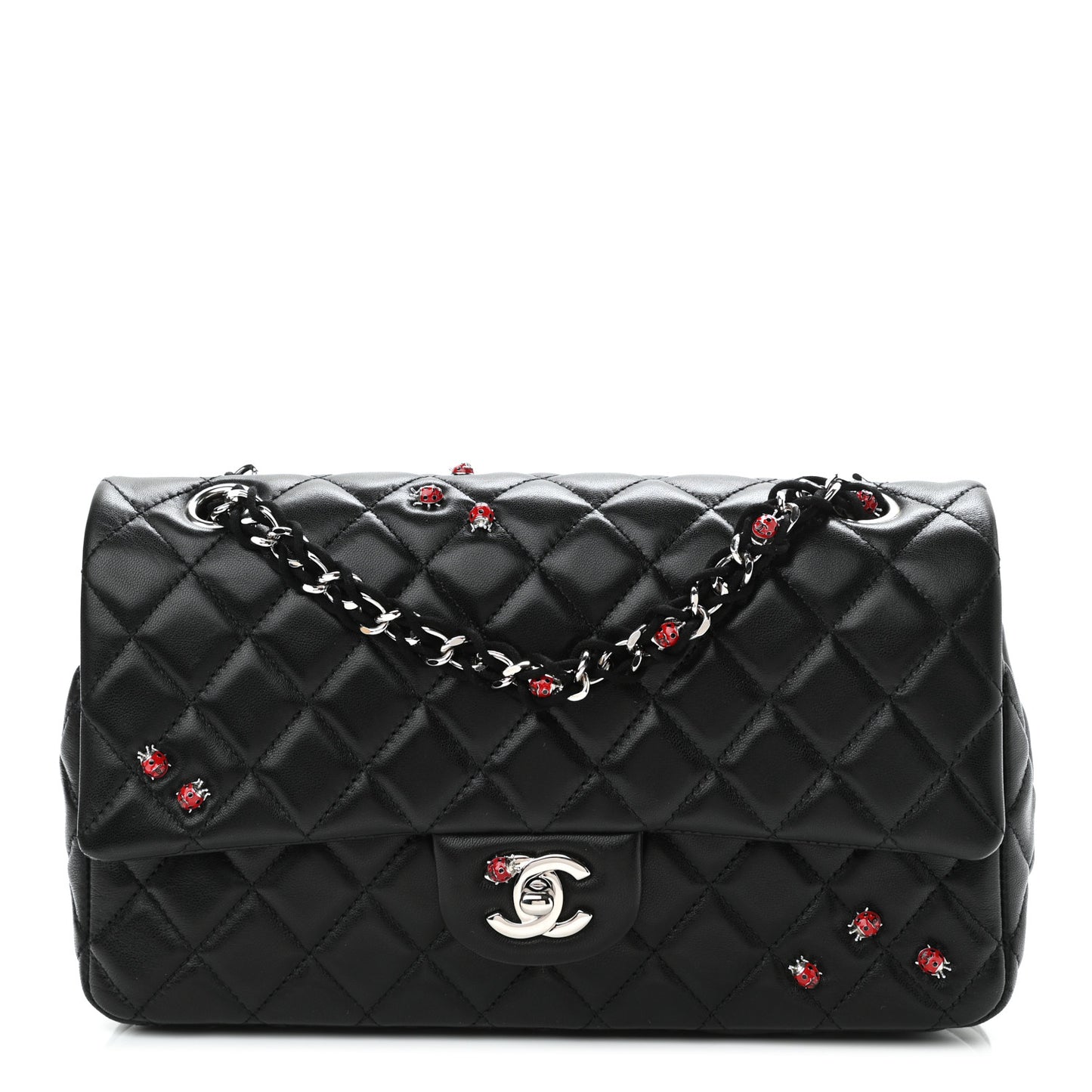 Lambskin Quilted Medium Ladybug Flap Black