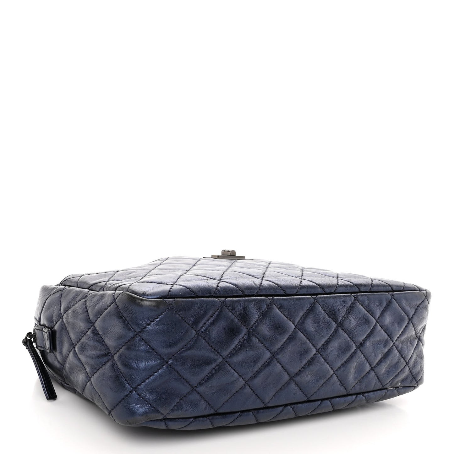 Metallic Aged Calfskin Quilted Medium Reissue Camera Case Bag Blue