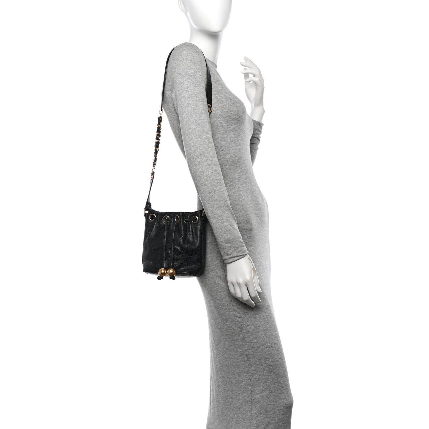 Caviar CC Chain Mini Drawstring Bag Black