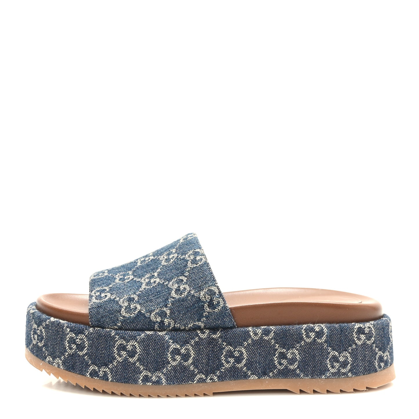 New Denim GG Monogram Angelina Platform 55mm Slide Sandals 38 Blue Tea