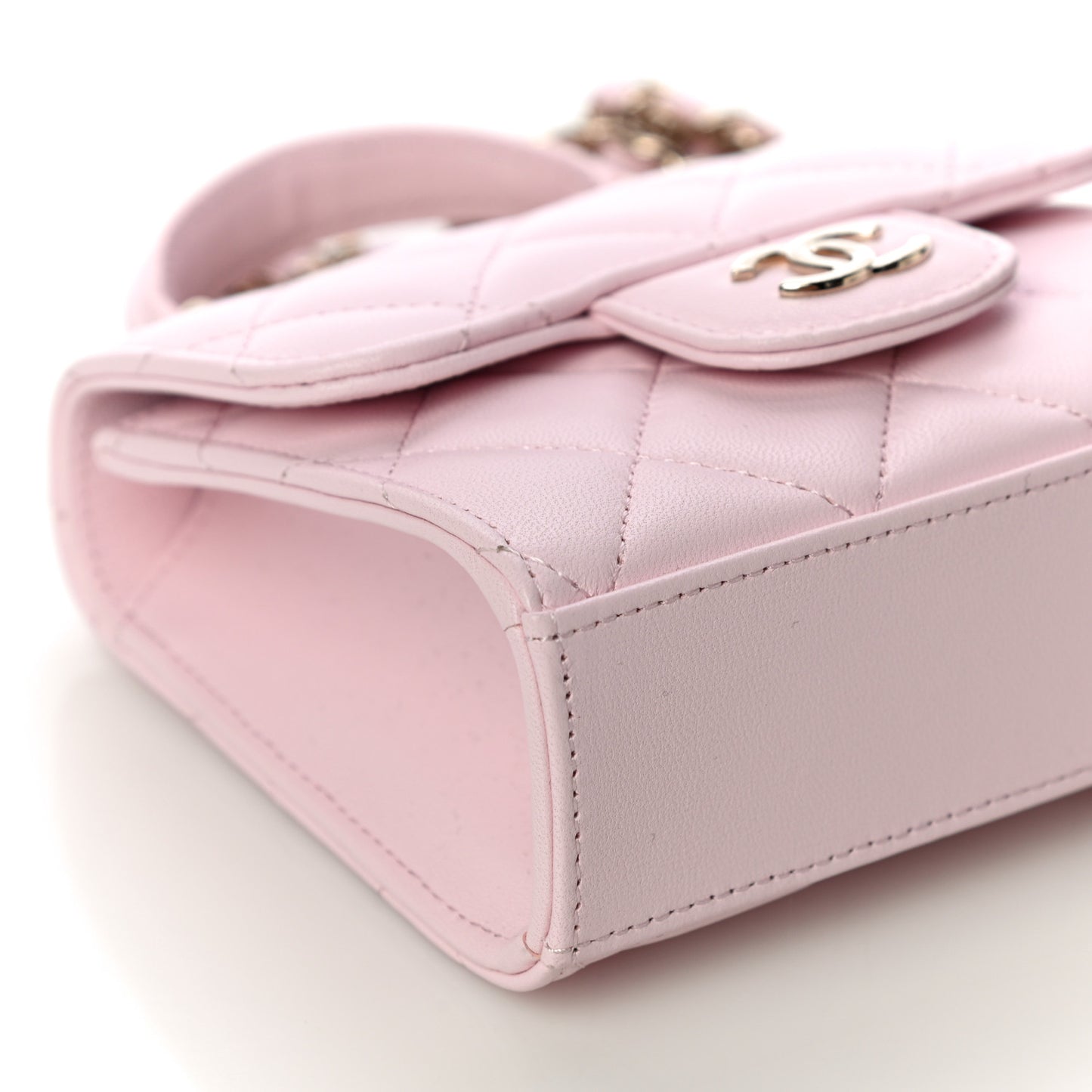 Lambskin Quilted Top Handle Clutch With Chain Light Pink