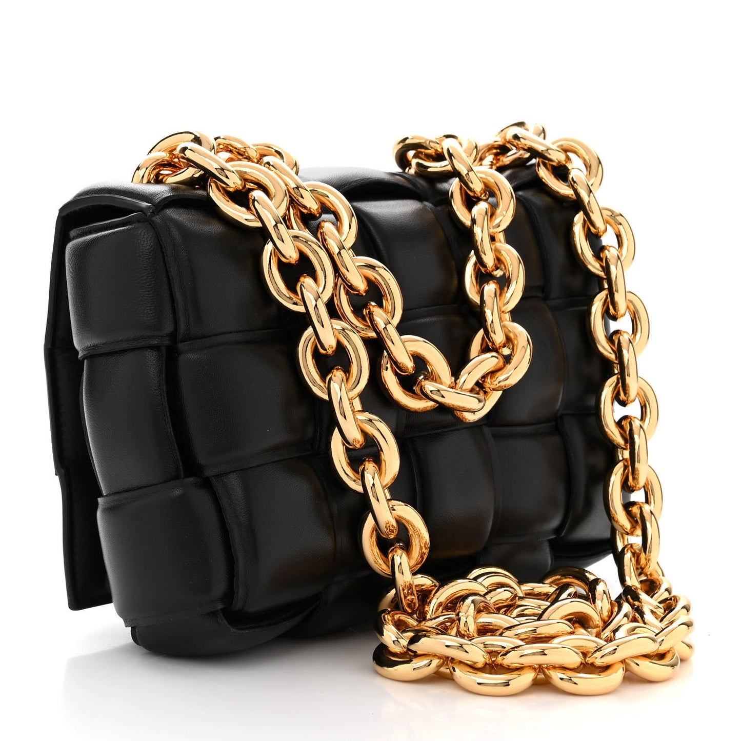 Lambskin Maxi Intreccio Padded Chain Cassette Crossbody Bag Black