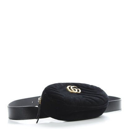 Gucci Velvet Matelasse GG Marmont Belt Bag 95 38 Black 4 of 15