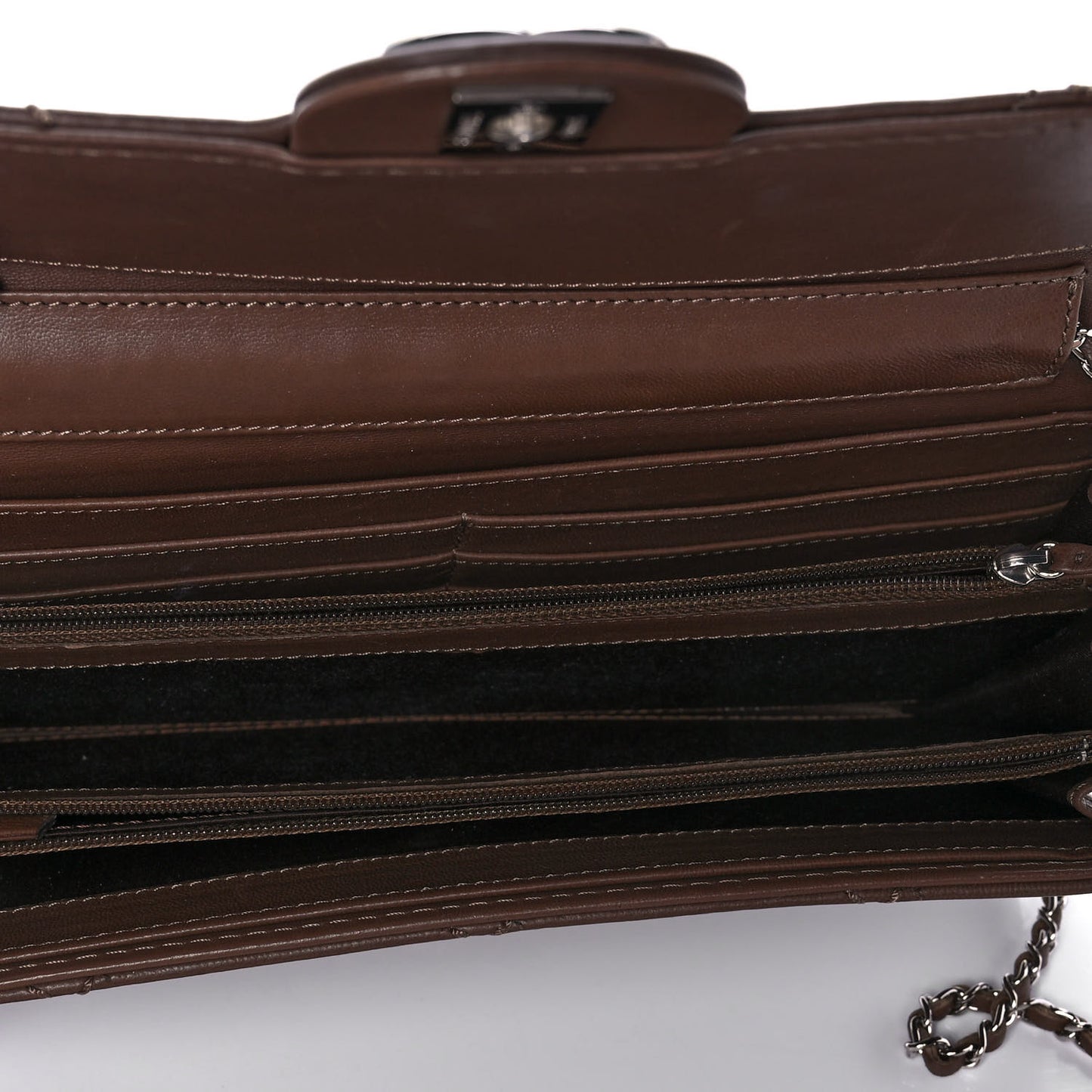 Lambskin Stitched Orient Express Wallet on Chain WOC Brown