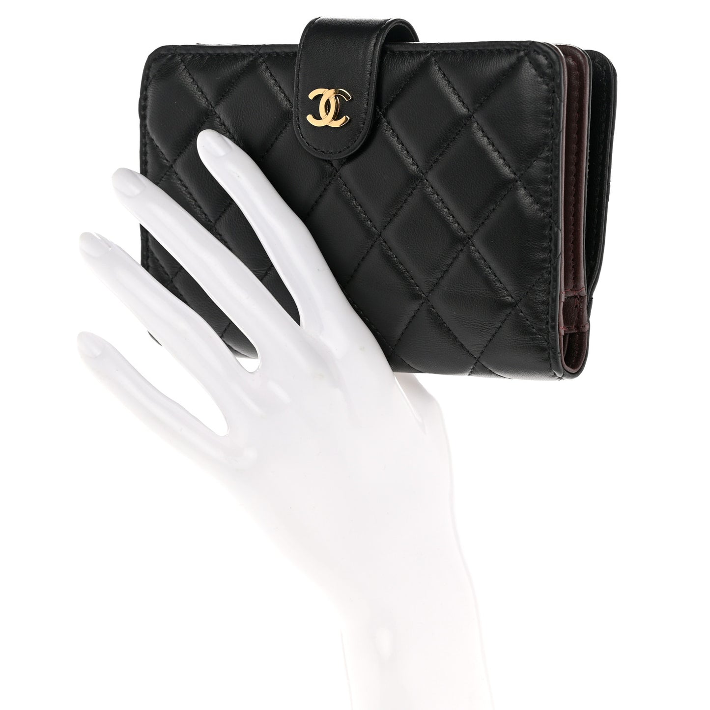 Lambskin Quilted Zipped Pocket Wallet Black