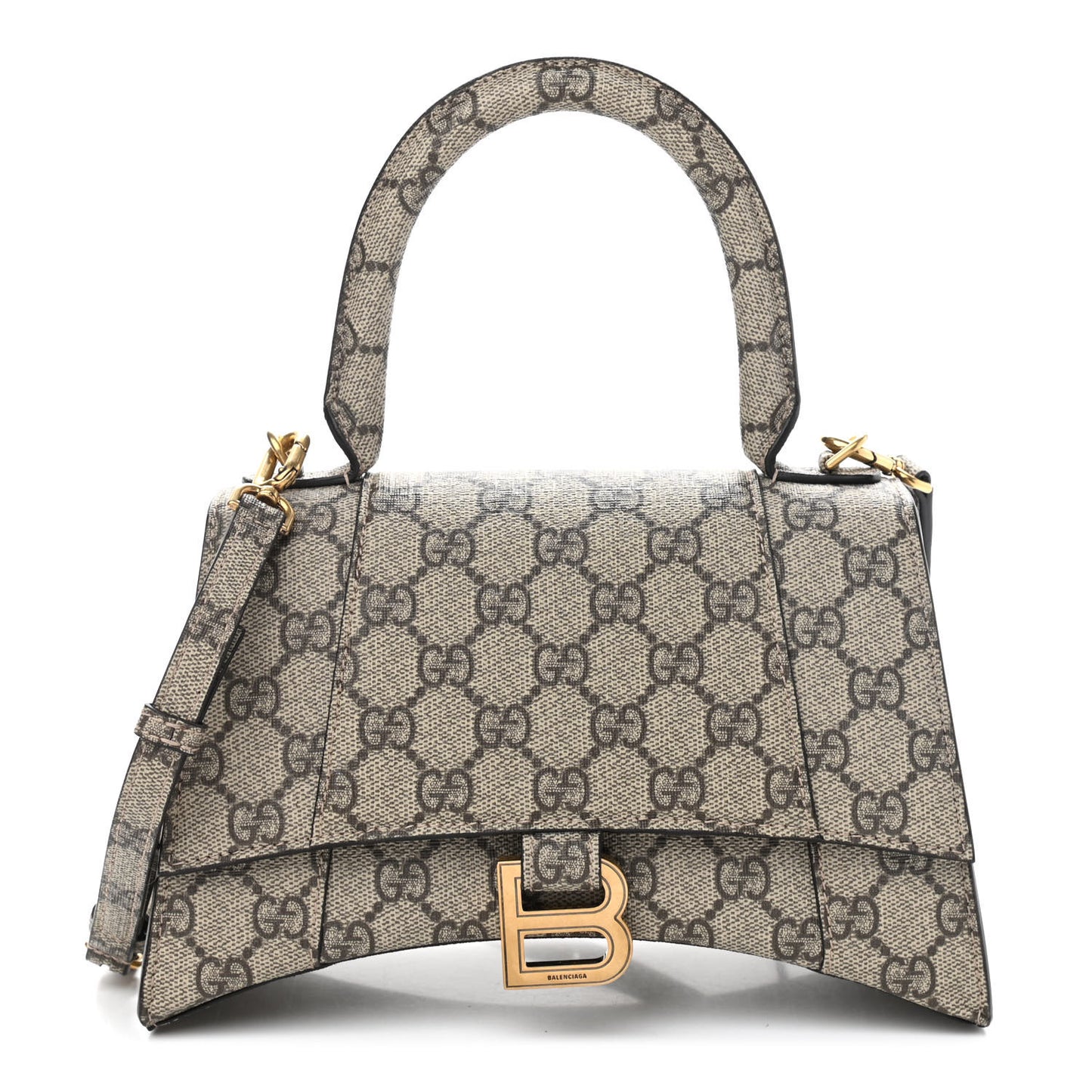 X GUCCI GG Supreme Monogram Small Hourglass Top Handle Bag Beige Ebony