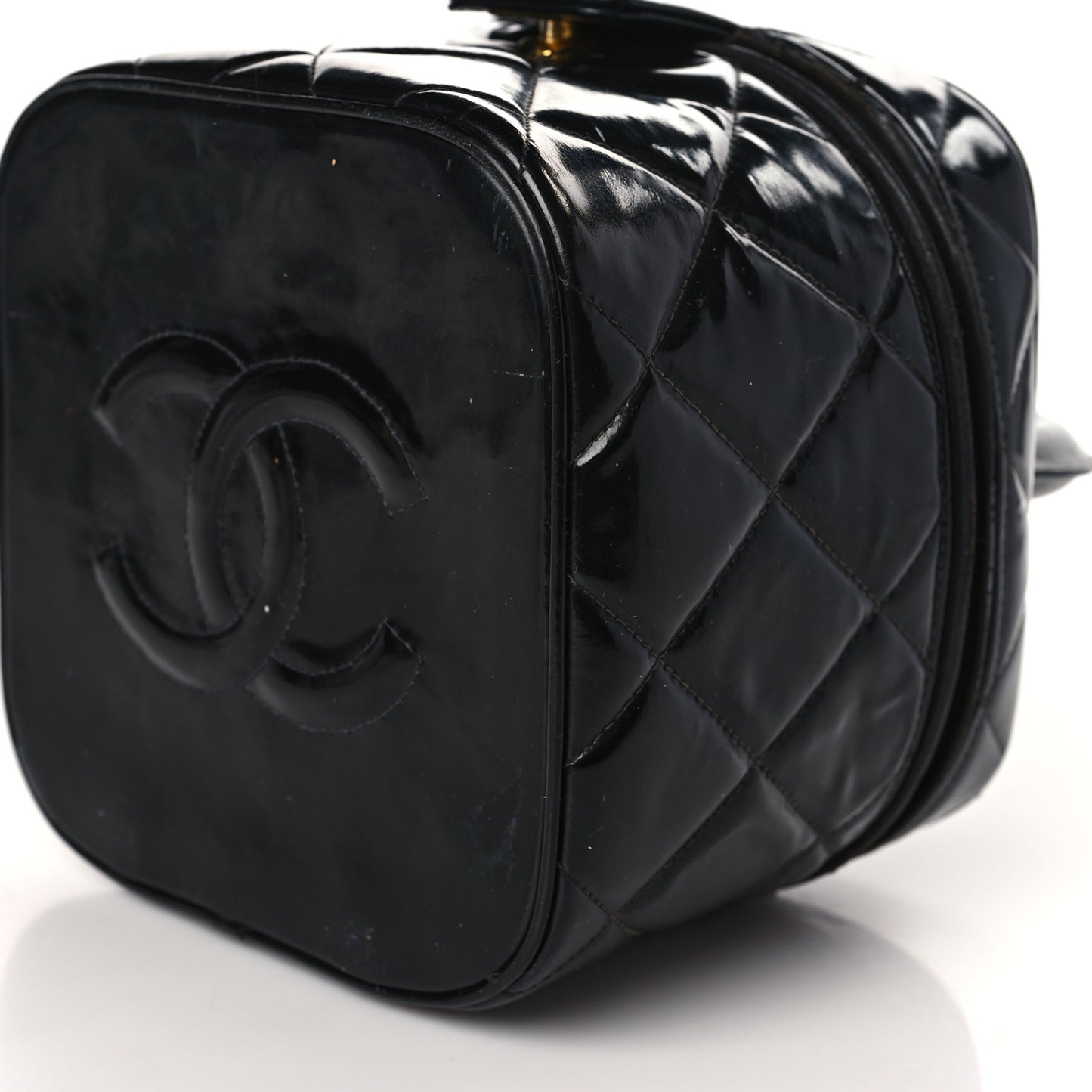 Patent Quilted Vanity Cosmetic Case Black